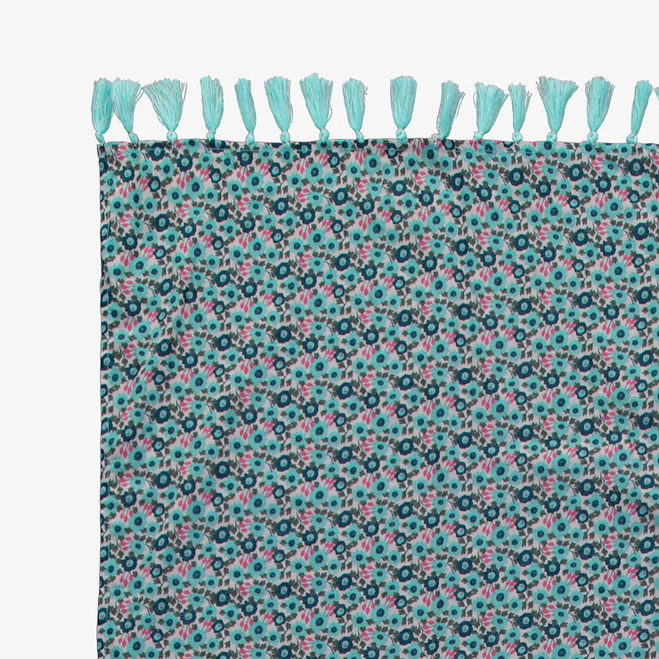 Foulard bleu-turquoise à motif floral en voile, enfant || Turquoise-blue scarf with floral pattern in cotton veil, child
