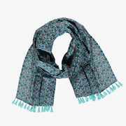 Foulard bleu-turquoise à motif floral en voile, enfant || Turquoise-blue scarf with floral pattern in cotton veil, child