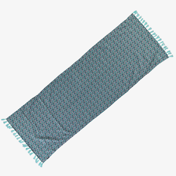 Foulard bleu-turquoise à motif floral en voile, enfant || Turquoise-blue scarf with floral pattern in cotton veil, child
