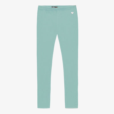 Legging long bleu cendré en tricot côtelé irrégulier, enfant || Ash blue long legging in irregular rib knit, child