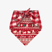 Foulard réversible crème et rouge pour animaux en jersey à motifs des fêtes et carreaux