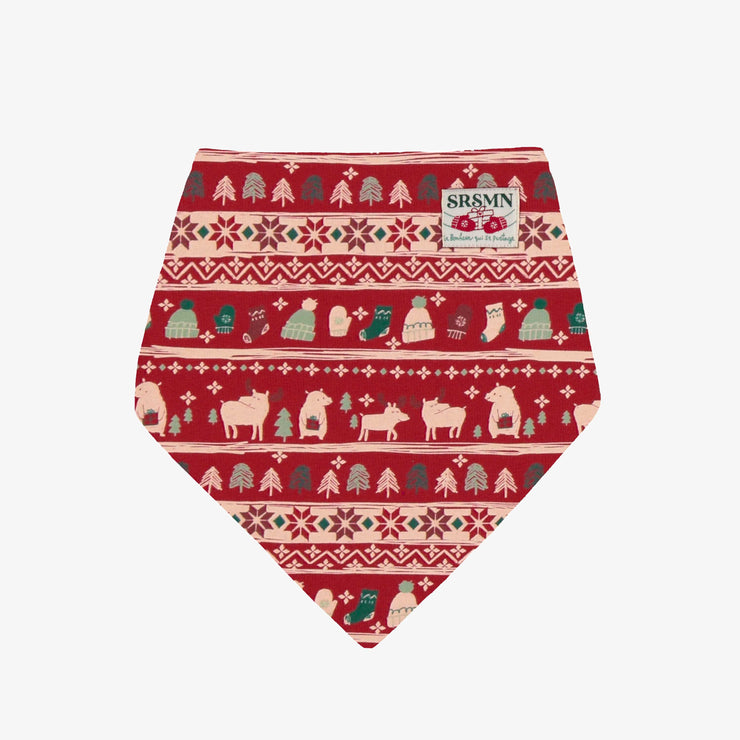 Foulard réversible crème et rouge pour animaux en jersey à motifs des fêtes et carreaux