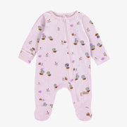 Pyjama une pièce lavande à motifs de canetons en jersey crêpé, naissance || Lavender one piece pajama with ducks print in crinkle jersey, newborn