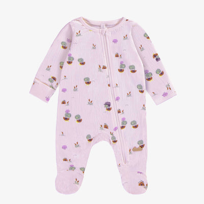 Pyjama une pièce lavande à motifs de canetons en jersey crêpé, naissance || Lavender one piece pajama with ducks print in crinkle jersey, newborn