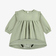 Robe manches longues vert sauge en coton pointelle, naissance || Sage green long sleeves dress in cotton pointelle, newborn