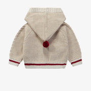 Cardigan en tricot beige avec motifs tressés avec capuchon, naissance