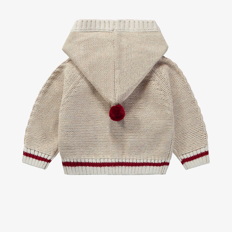 Cardigan en tricot beige avec motifs tressés avec capuchon, naissance