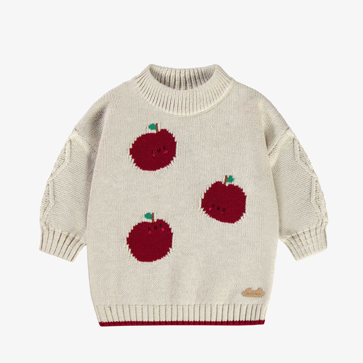 Robe en tricot crème à manches longues, col montant et motif de pommes, naissance
