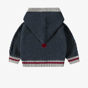Cardigan en tricot marine-gris effet bas de laine avec capuchon, naissance