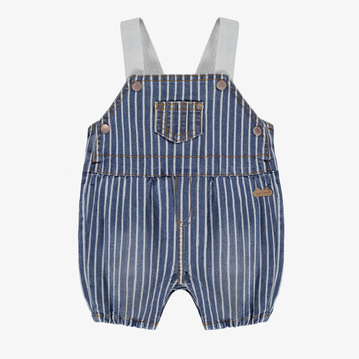 Salopette bleue et blanche en denim à rayures, naissance