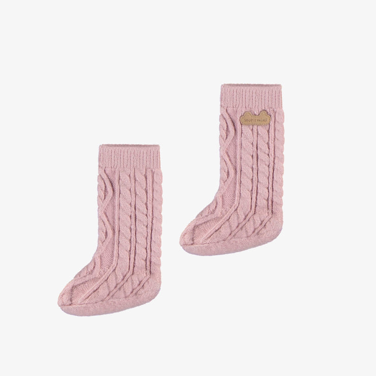 Pantoufles de maille rose pâle, naissance || Light pink knitted slippers, newborn