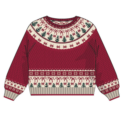 Chandail rouge en tricot à motifs festifs, adulte