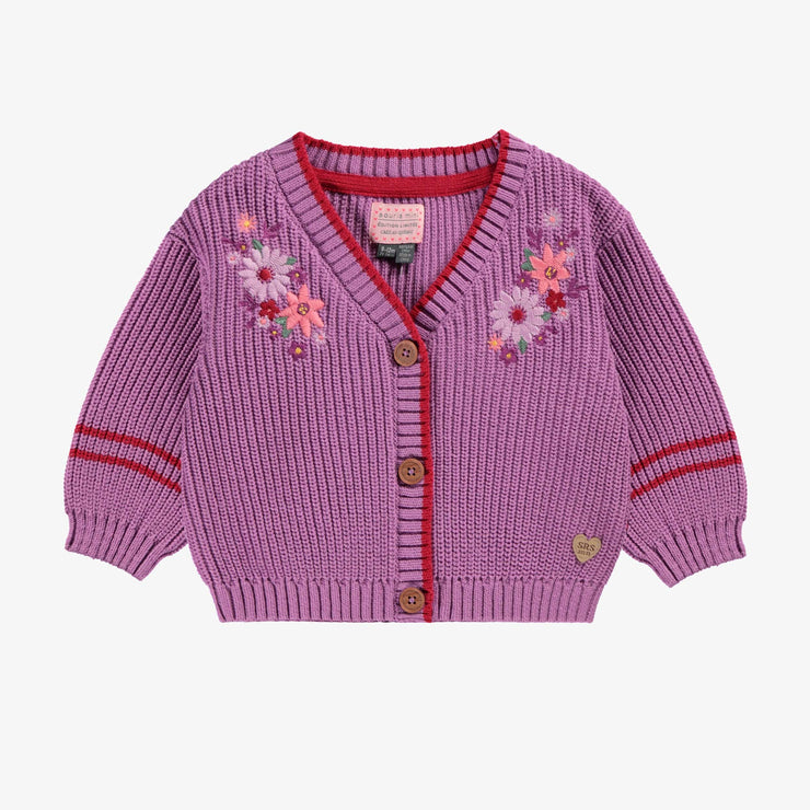 Cardigan mauve en tricot, bébé || Purple knit cardigan, baby