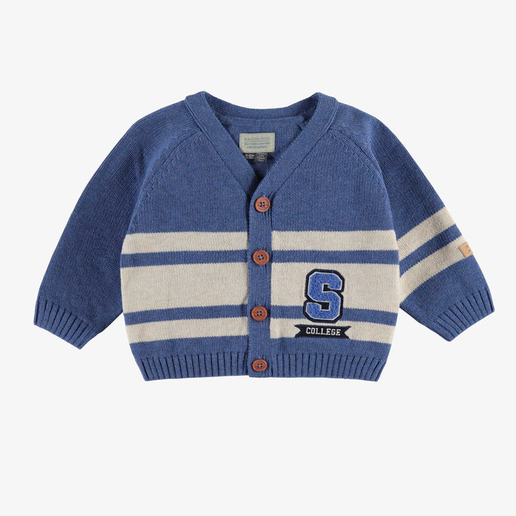 Cardigan bleu en tricot avec rayures, bébé || Blue stripped knit cardigan, baby