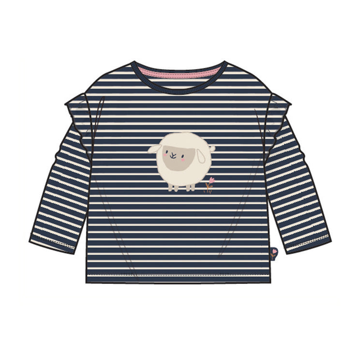 T-shirt bleu marine à rayures, bébé  || Navy blue striped T-shirt, baby
