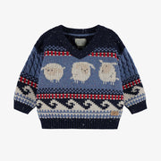 Chandail bleu en tricot, bébé  || Blue knit sweater, baby