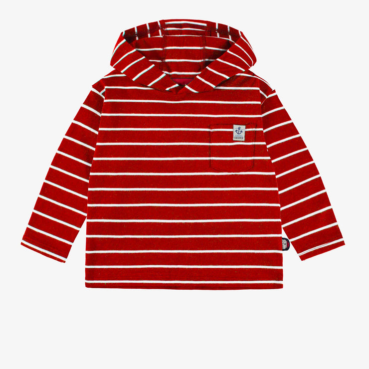 T-shirt rouge à rayures avec capuchon, bébé  || Red striped T-shirt with hood, baby