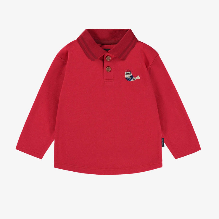 Polo rouge à manches longues, bébé  || Red long-sleeve polo shirt, baby