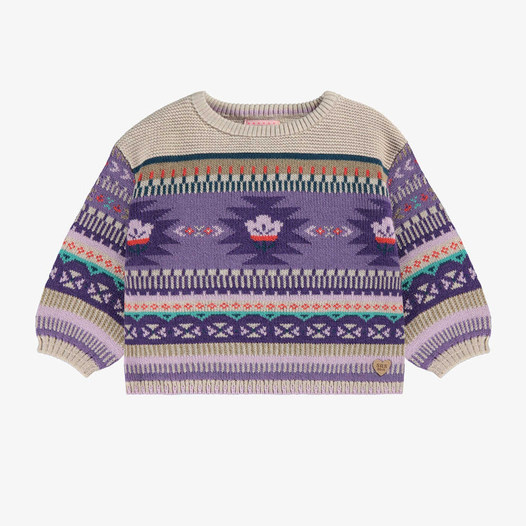 Chandail beige et mauve en tricot, bébé