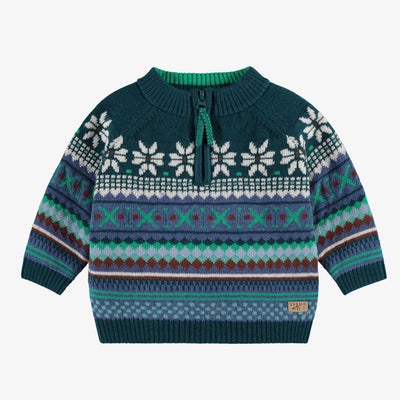 Chandail bleu sarcelle en tricot avec motifs, bébé