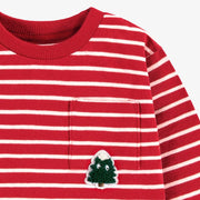 Zoom écusson du t-shirt rouge à rayures, bébé