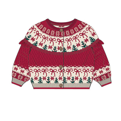 Cardigan rouge en tricot avec motifs jacquard, bébé