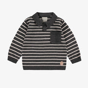Polo gris en tricot avec rayures, bébé