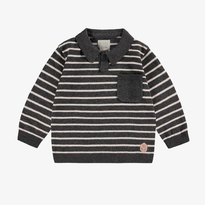 Polo gris en tricot avec rayures, bébé