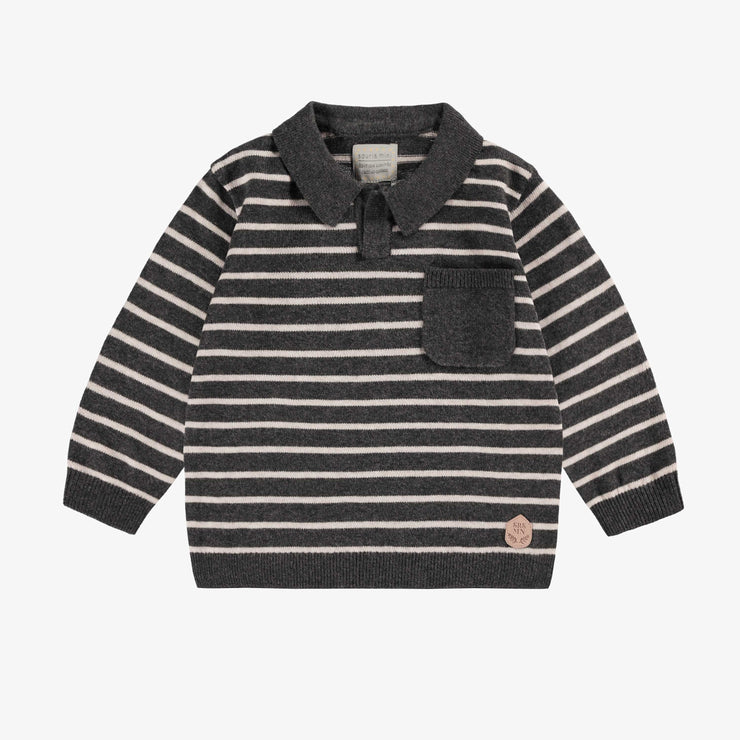 Polo gris en tricot avec rayures, bébé