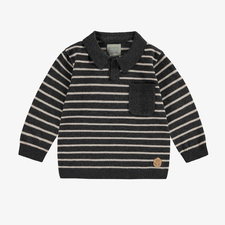 Polo gris en tricot avec rayures, bébé