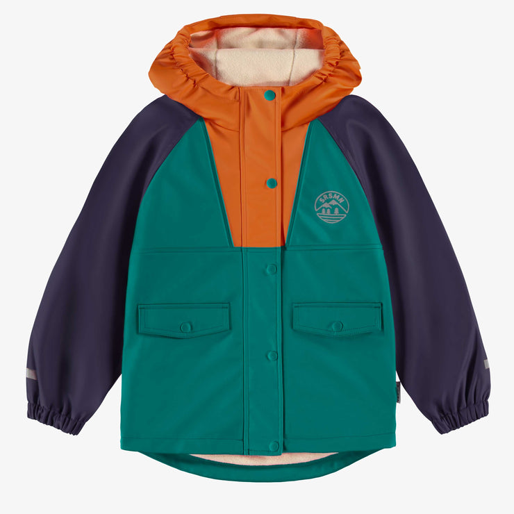 Manteau imperméable bleu, turquoise et orange, enfant