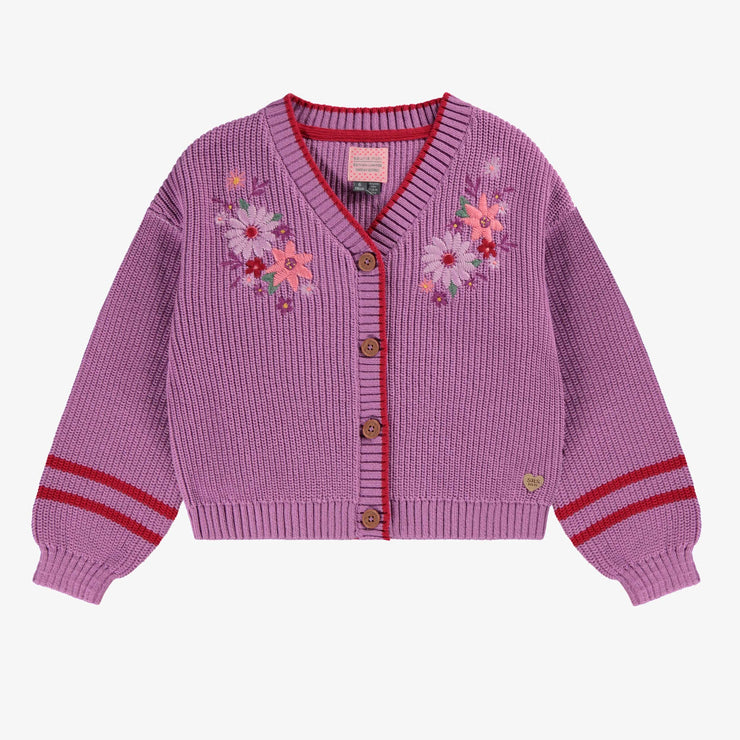 Cardigan mauve en tricot, enfant  || Purple knit cardigan, child