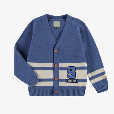 Cardigan bleu en tricot avec rayures, enfant  || Blue striped knit cardigan, child