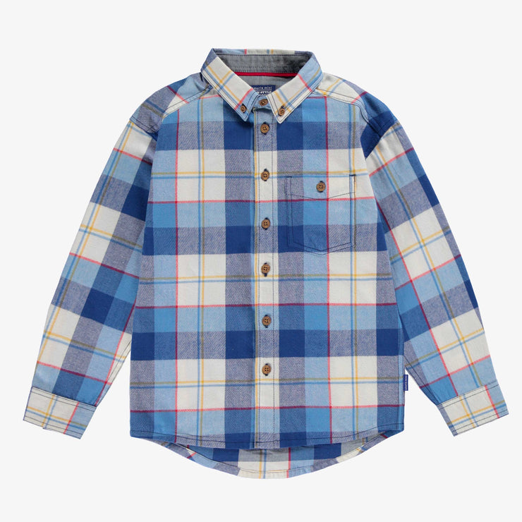 Chemise bleue à carreaux, enfant  || Blue plaid shirt, child