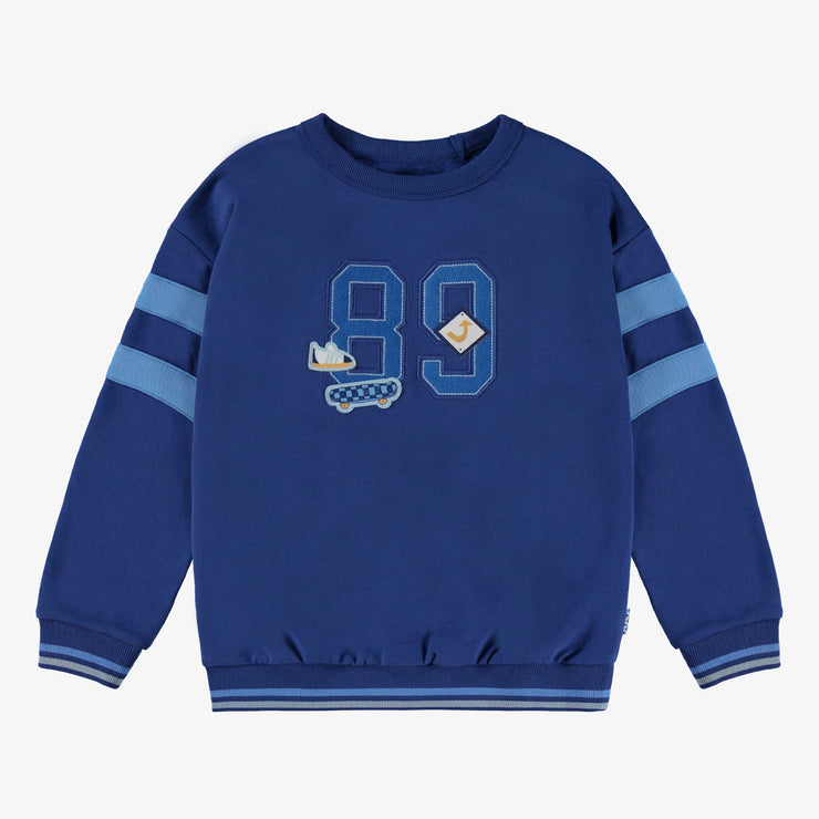 Chandail bleu avec broderie, enfant  || Blue sweater with embroidery, child