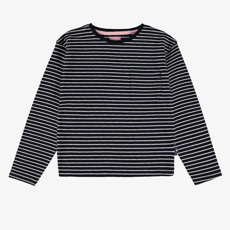 T-shirt bleu marine à rayures, enfant  || Navy blue striped T-shirt, child