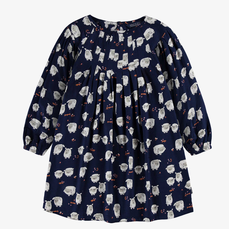 Robe bleu marine à motifs, enfant  || Navy blue dress with all over print, child