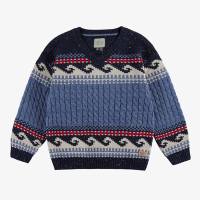 Chandail bleu en tricot torsadé, enfant  || Blue sweater in cable knit, child