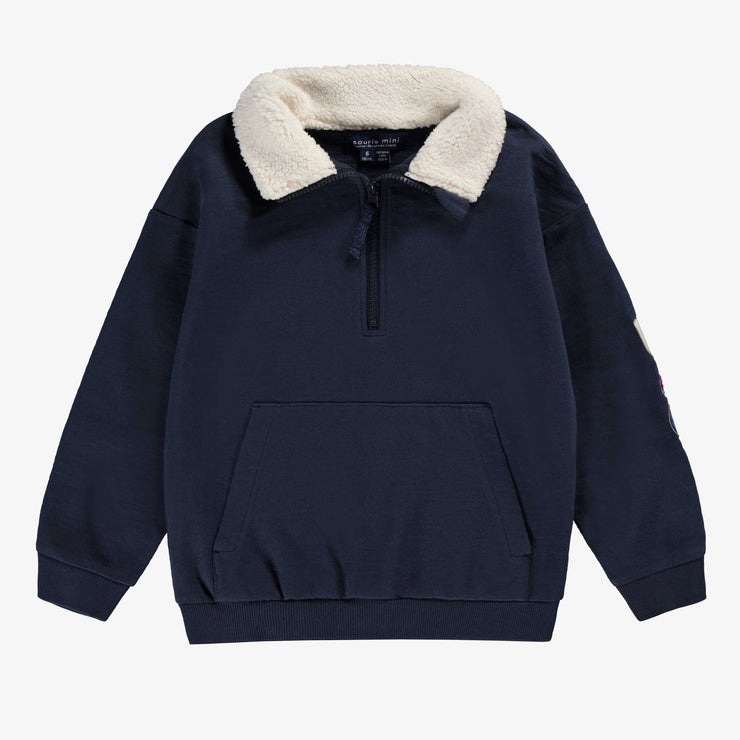 Chandail bleu marine avec zip 1/4, enfant  || Navy blue vest with ¼ zip, child