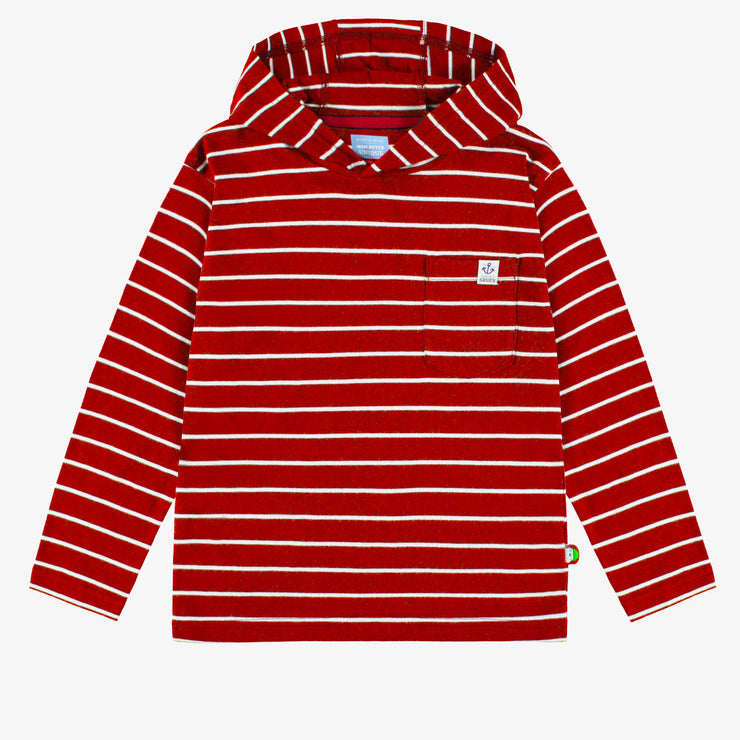 T-shirt rouge à rayures avec capuchon, enfant