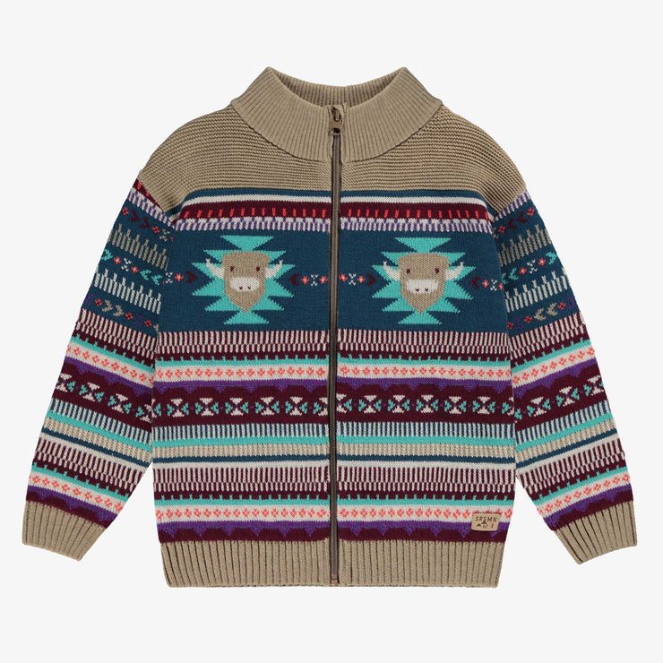 Veste beige en tricot avec motifs, enfant