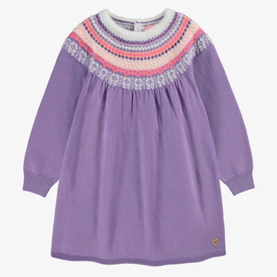 Robe mauve en tricot avec motifs, enfant