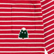 Zoom écusson du t-shirt rouge à rayures, enfant