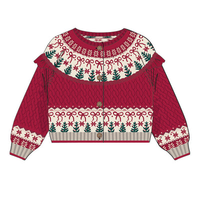 Cardigan rouge en tricot avec motifs jacquard, enfant