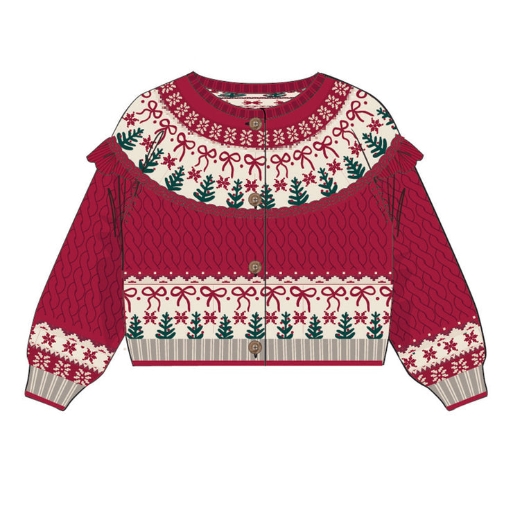 Cardigan rouge en tricot avec motifs jacquard, enfant