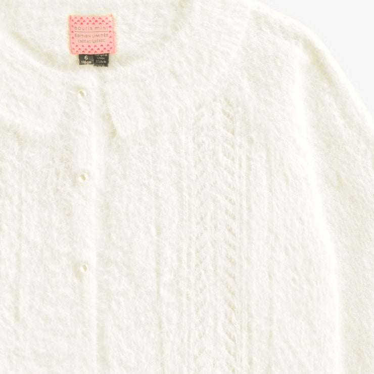 Zoom détails du cardigan blanc pelucheux, enfant