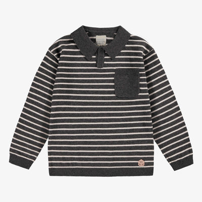 Polo gris en tricot avec rayures, enfant