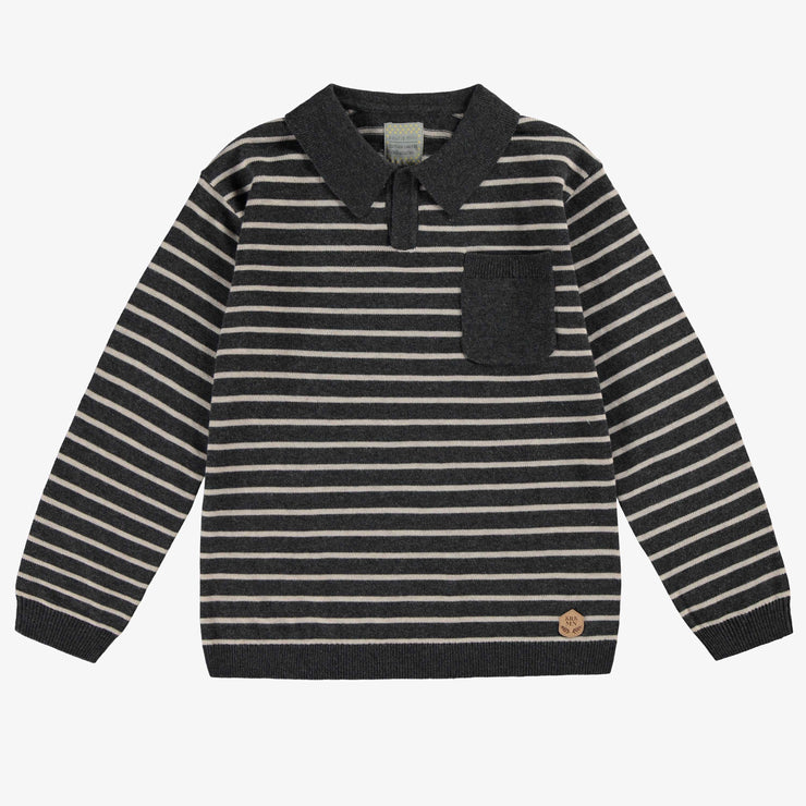 Polo gris en tricot avec rayures, enfant