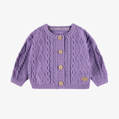 Cardigan mauve sarcelle en tricot, naissance