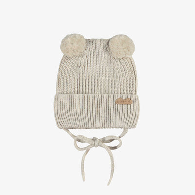 Tuque crème en tricot avec pompons, naissance